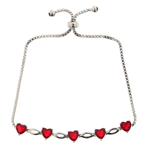 Silver Plated & Lab Created Ruby Heart Adjustable Bracelet - image 