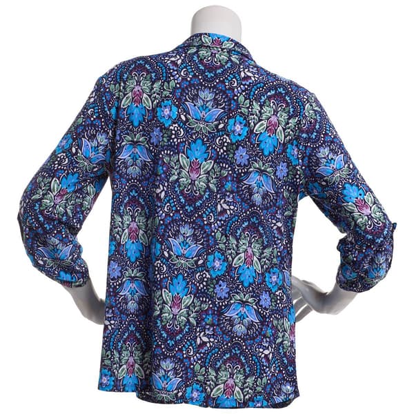 Womens Emily Daniels 3/4 Sleeve Damask Button Front Blouse