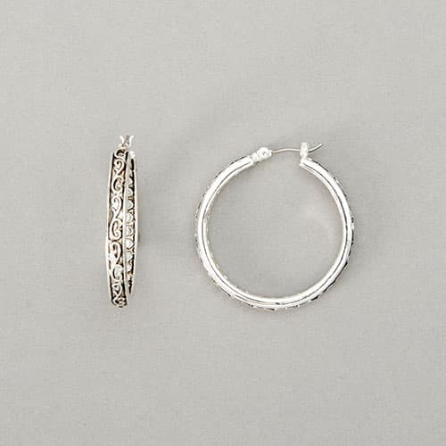 Napier Antique Silver Scroll Design Hoop Earrings - image 