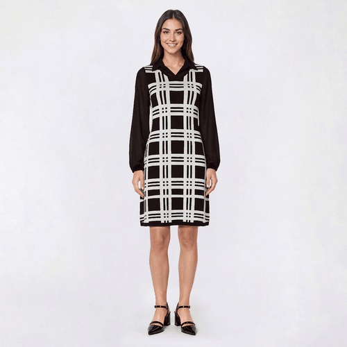 Womens Nina Leonard Plaid Two in One Sweater Dress
