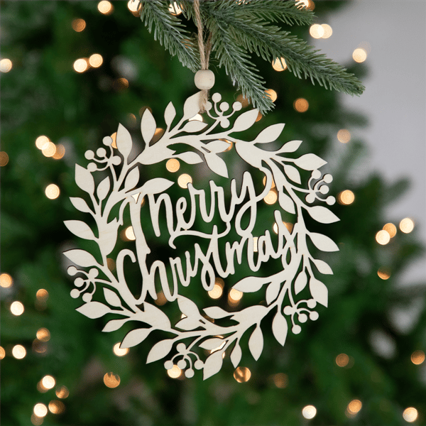 Northlight 8in. Natural "Merry Christmas" Wooden Wreath Ornament