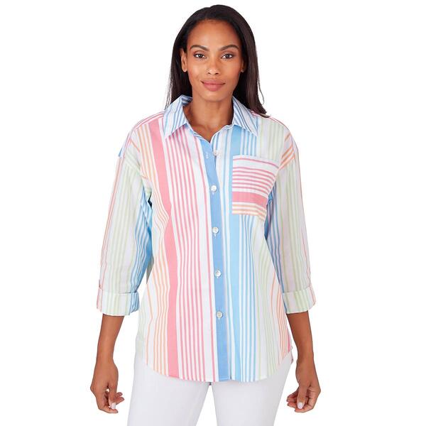 Womens Ruby Rd. Patio Party Woven Button Front Stripe Top - image 