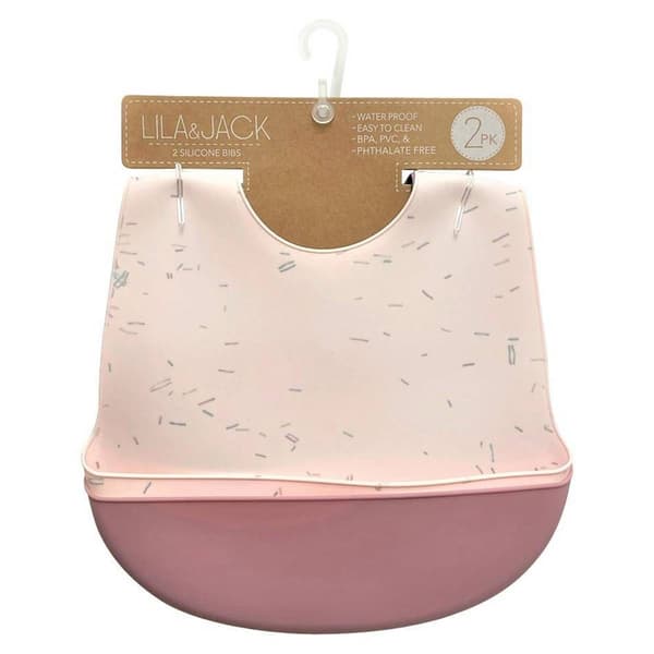 Baby Girl Lila & Jack 2pk. Pink Confetti & Solid Silicone Bibs - image 