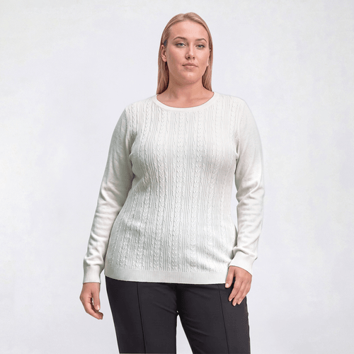 Plus Size Napa Valley Long Sleeve Cable Knit Front Sweater