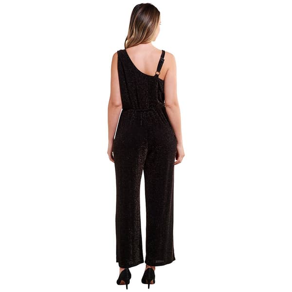 Womens Luxology Sleeveless Asymmetrical Neck Glitter Jumpsuit