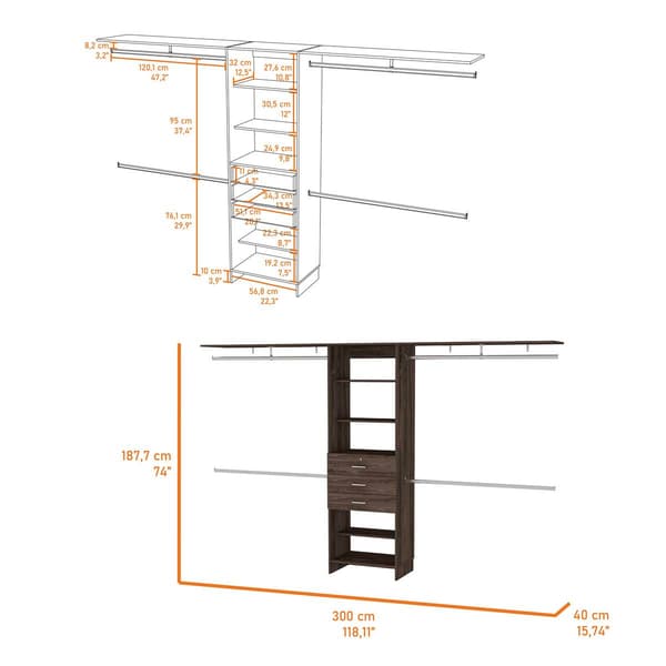 FM FURNITURE Pittsburg Dark Walnut 1 Drawer Closet System