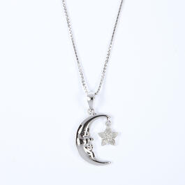 Marsala Diamond Accent 1/10ctw. Moon & Star Necklace