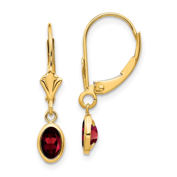 Gemstone Classics&#40;tm&#41; 14kt. Gold Oval Garnet Leverback Earrings - image 