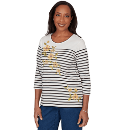 Womens Alfred Dunner Classics Sunflower Stripe Blouse