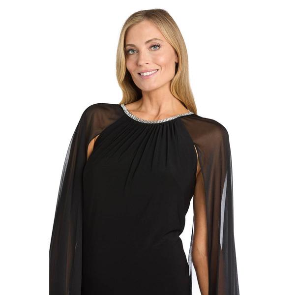 Womens R&M Richards Sheer Cape Overlay Evening Gown