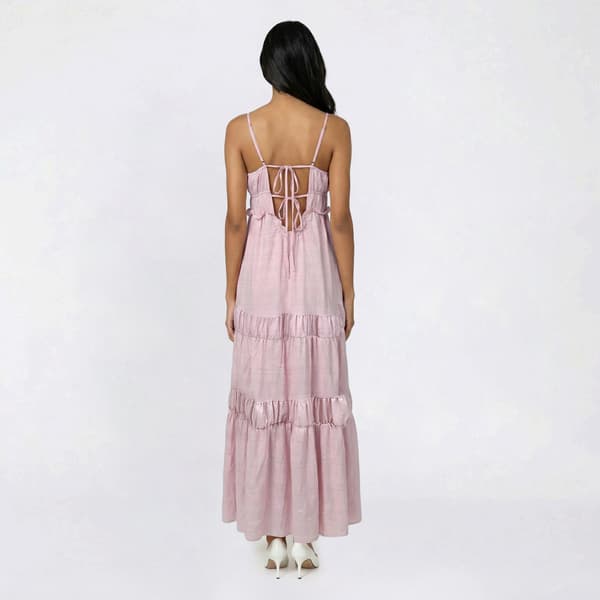 Juniors No Comment Spaghetti Strap Lace Up Back Tiered Maxi Dress - image 