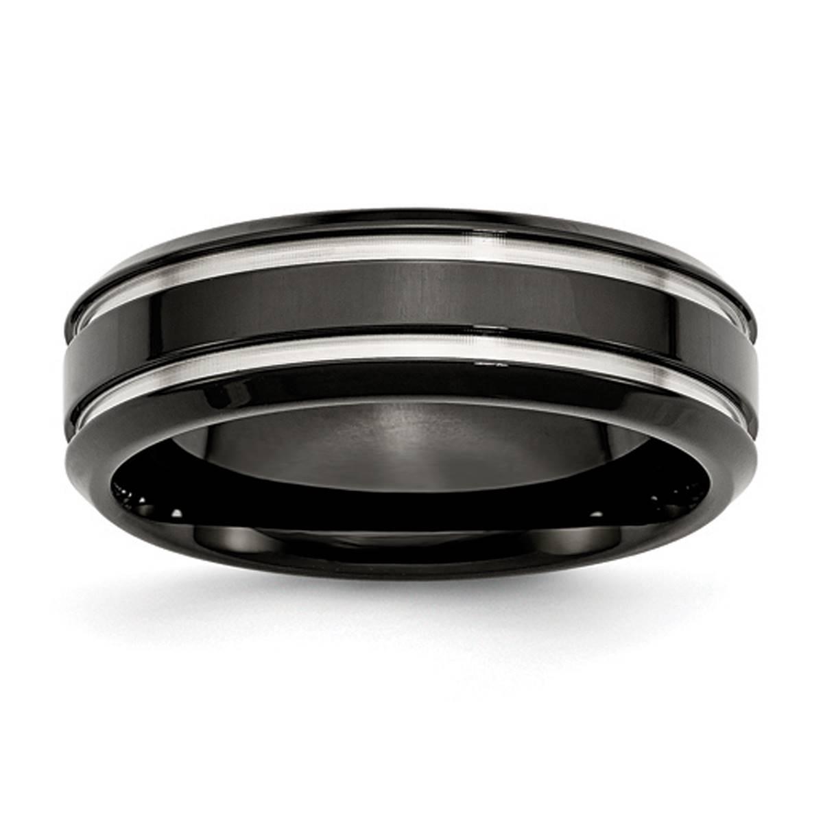 Mens Gentlemen’s Classics™ Grooved Black IP-Plated 7mm...