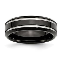 Mens Gentlemen's Classics(tm) Grooved Black IP-Plated 7mm Band