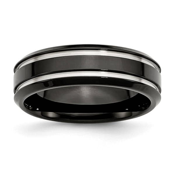 Mens Gentlemen's Classics&#40;tm&#41; Grooved Black IP-Plated 7mm Band - image 
