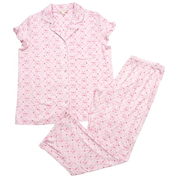 Womens Laura Ashley Short Sleeve Ruffle Ribbon Heart Pajama Set - image 