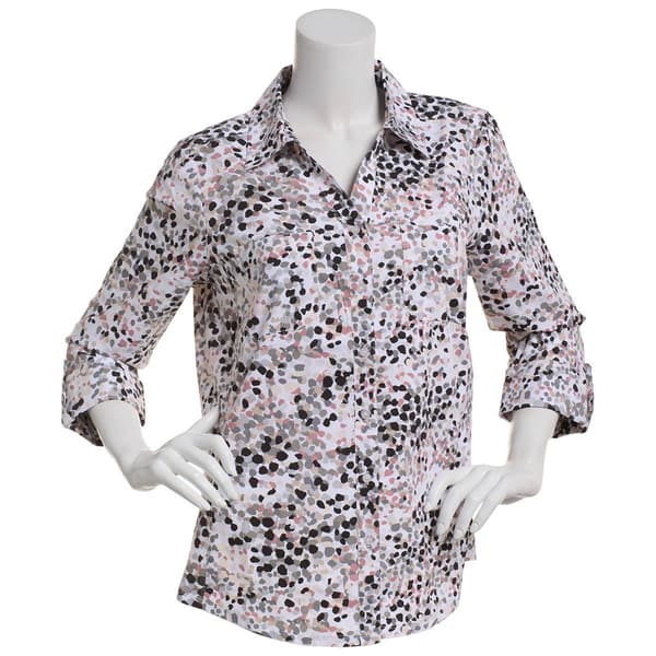 Womens Emily Daniels Knit To Fit Dots Casual Button Down