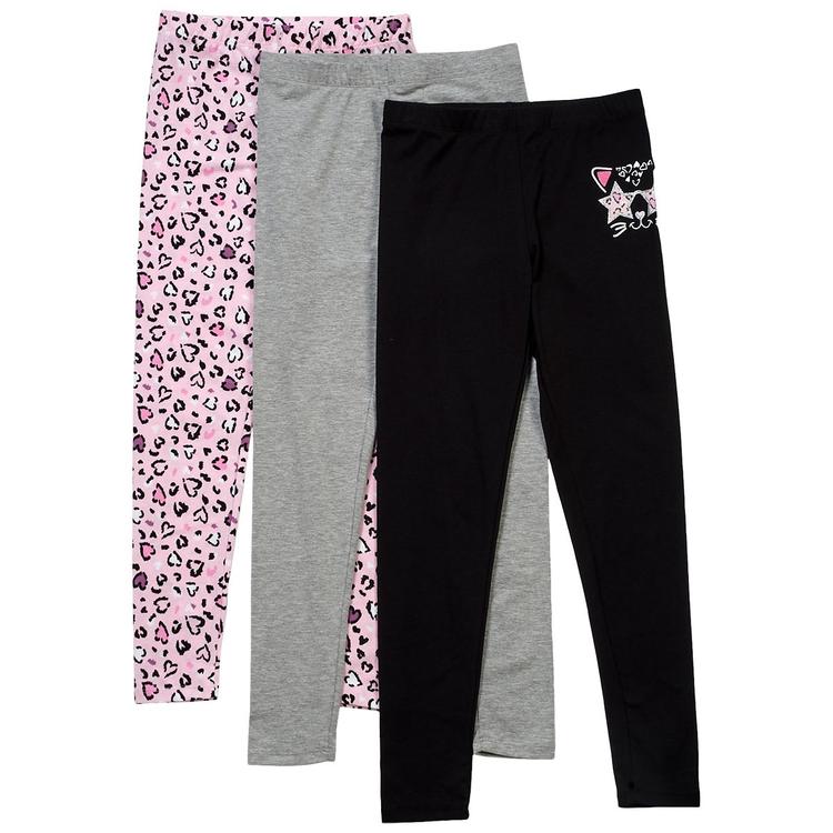 Girls (7-16) Star Ride(R) 3pk. Cat Leopard Leggings