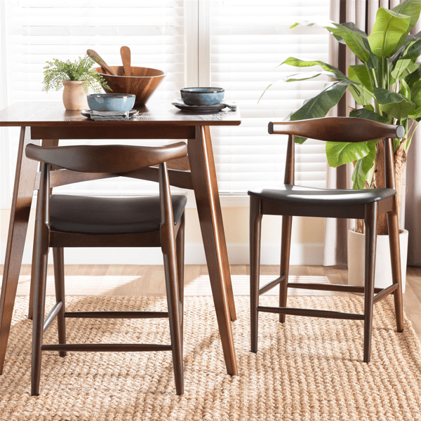 Baxton Studio Eira Walnut Wood Counter Stool - Set of 2