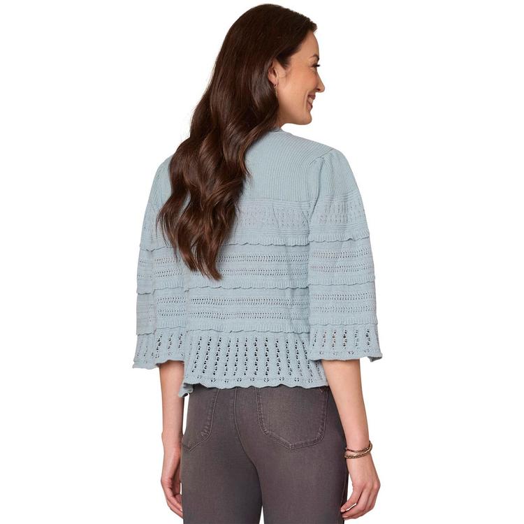 Plus Size Democracy 3/4 Wide Sleeve Ruffle Hem Stitch Sweater