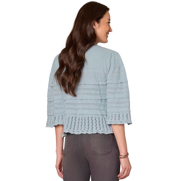 Petite Democracy 3/4 Wide Sleeve Ruffle Hem Stitch Sweater