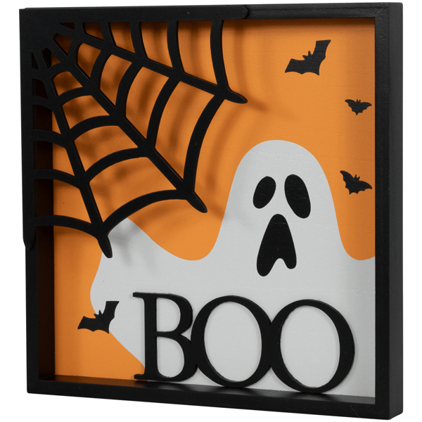 Northlight Framed 3D Ghost & Spider Web "Boo" Halloween Wall Sign