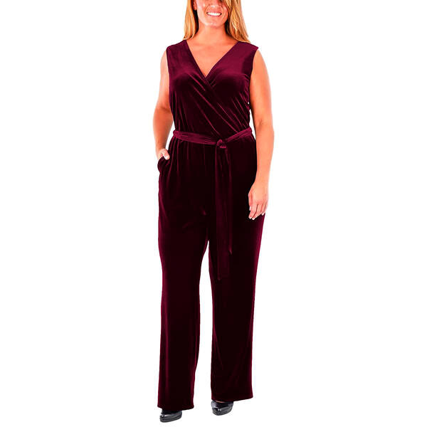 Plus Size NY Collection Wrap Velvet Jumpsuit - image 