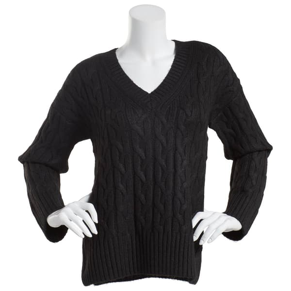 Womens Calvin Klein Long Sleeve Allover Cable V-Neck Sweater - image 