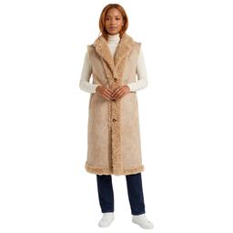 Womens Modena Faux Curly Faux Lamb Long Vest with Belt