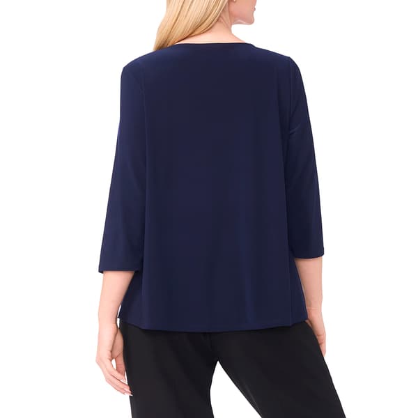 Plus Size MSK 3/4 Sleeve V Neck Beaded Trim Blouse
