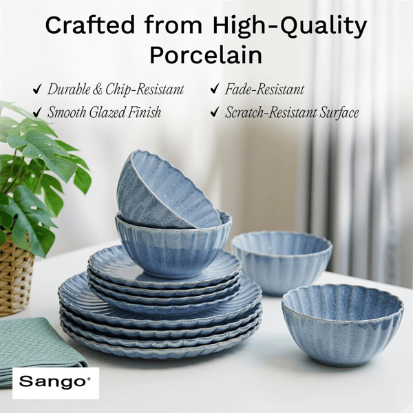 Sango Frill Reactive 12pc. Blue Stoneware Dinnerware Set