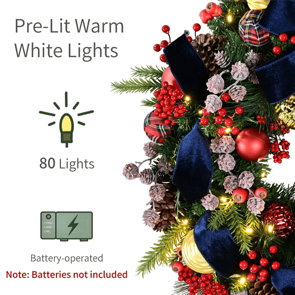 Puleo International 26in.LED Ornament & Pinecone Adorned Wreath