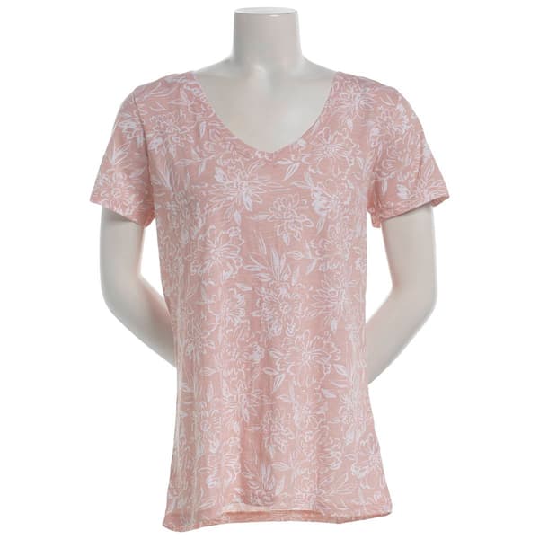 Petite Architect(R) Short Sleeve V Neck Splatter Floral Tee