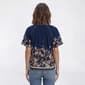 Womens Como Black Short Flutter Sleeve Tie Neck Floral Blouse - image 2