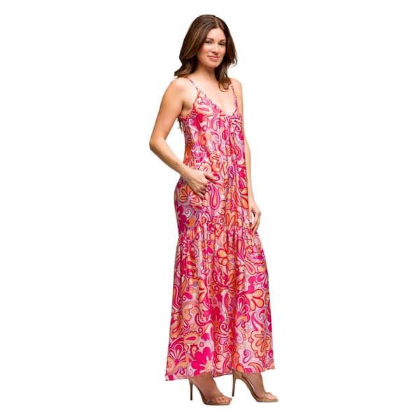 Womens 24/7Comfort Apparel Pink Spaghetti Strap Maxi Dress