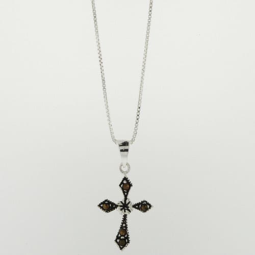 Marsala Marcasite Fine SIlver Plated Cross Necklace