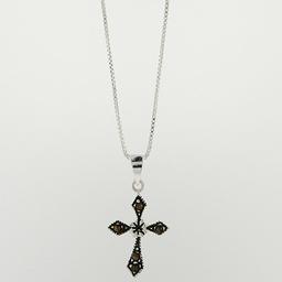 Marsala Marcasite Fine SIlver Plated Cross Necklace