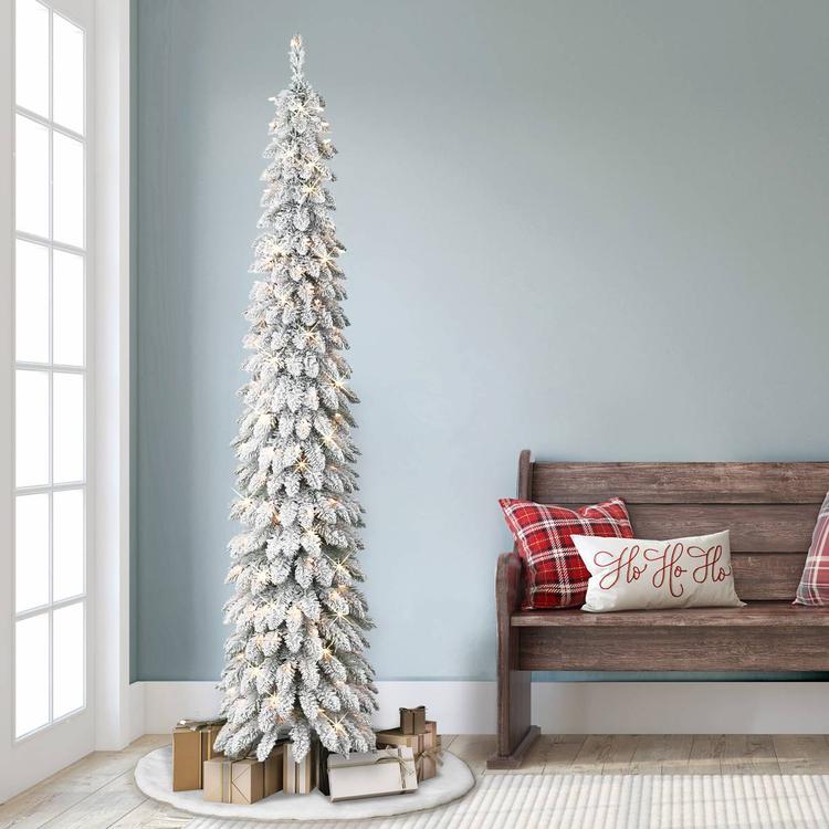 Puleo International 7ft. Pre-Lit Flocked Alpine Christmas Tree