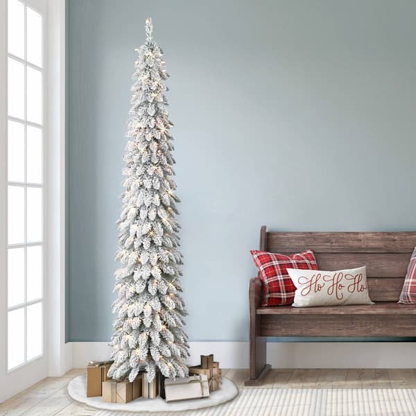 Puleo International 7ft. Pre-Lit Flocked Alpine Christmas Tree