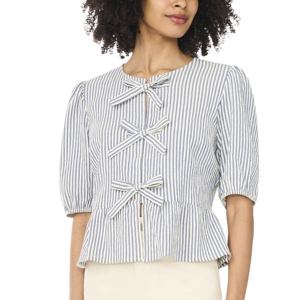 Womens Cece Short Sleeve Three Bow Front Stripe Blouse