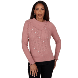 Womens Emaline Holiday Festivities Pointelle Stich Peal Sweater