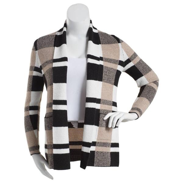 Petites 89th & Madison 3-Tone Plaid Cozy Mossy Cardigan - image 