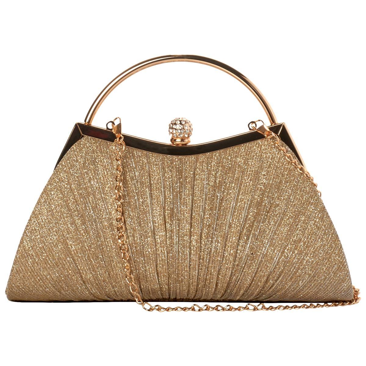D''Margeaux Shimmer Top Hand Clutch with Chain