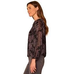 Petite Democracy Long Blouson Sleeve Bubble Hem Abstract Blouse