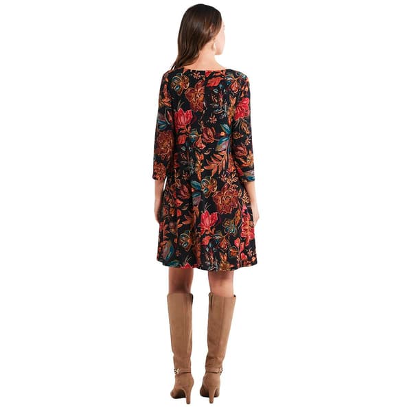 Womens MSK Long Sleeve Floral Three Ring Shift Dress