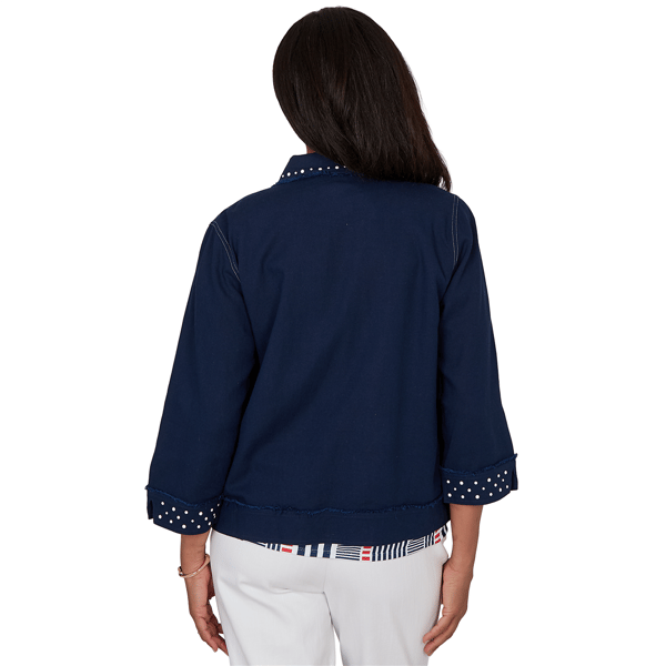 Womens Alfred Dunner Port Side Pearl Trim Denim Jacket