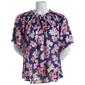 Womens Zac & Rachel Smocked Ruffle Neck Flower Pullover Blouse - image 1