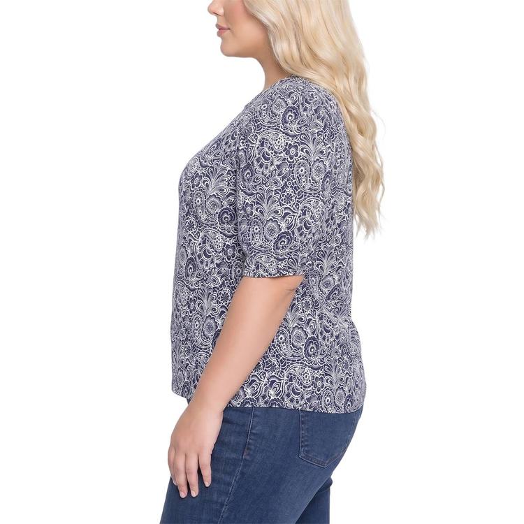 Plus Size NY Collection Elbow Sleeve Floral Paisley Blouse