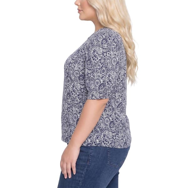 Plus Size NY Collection Elbow Sleeve Floral Paisley Blouse