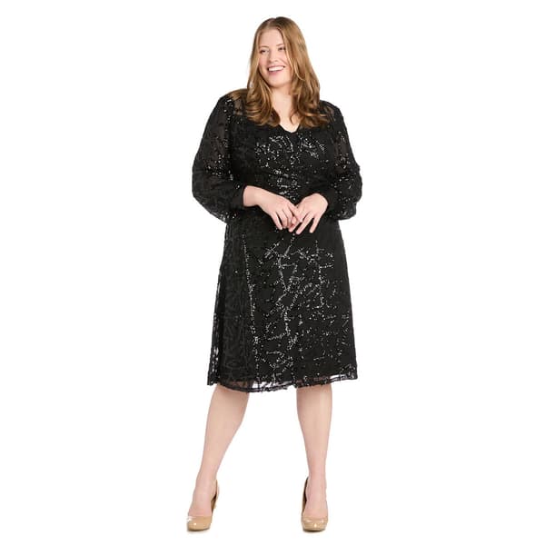 Plus Size R&M Richards Long Sleeve Sequin A-Line Dress - image 