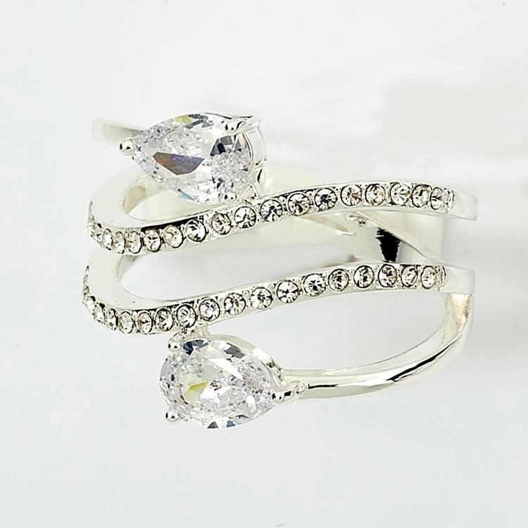 Ashley Cooper(tm) Silver Ring w/ Pear Shape Clear Stones